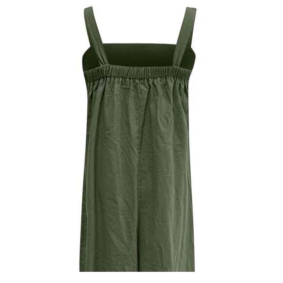NEW Linen Soft Cotton Sleeveless Loose Jumpsuit Adjustable Straps L Olive Green - Picture 6 of 15